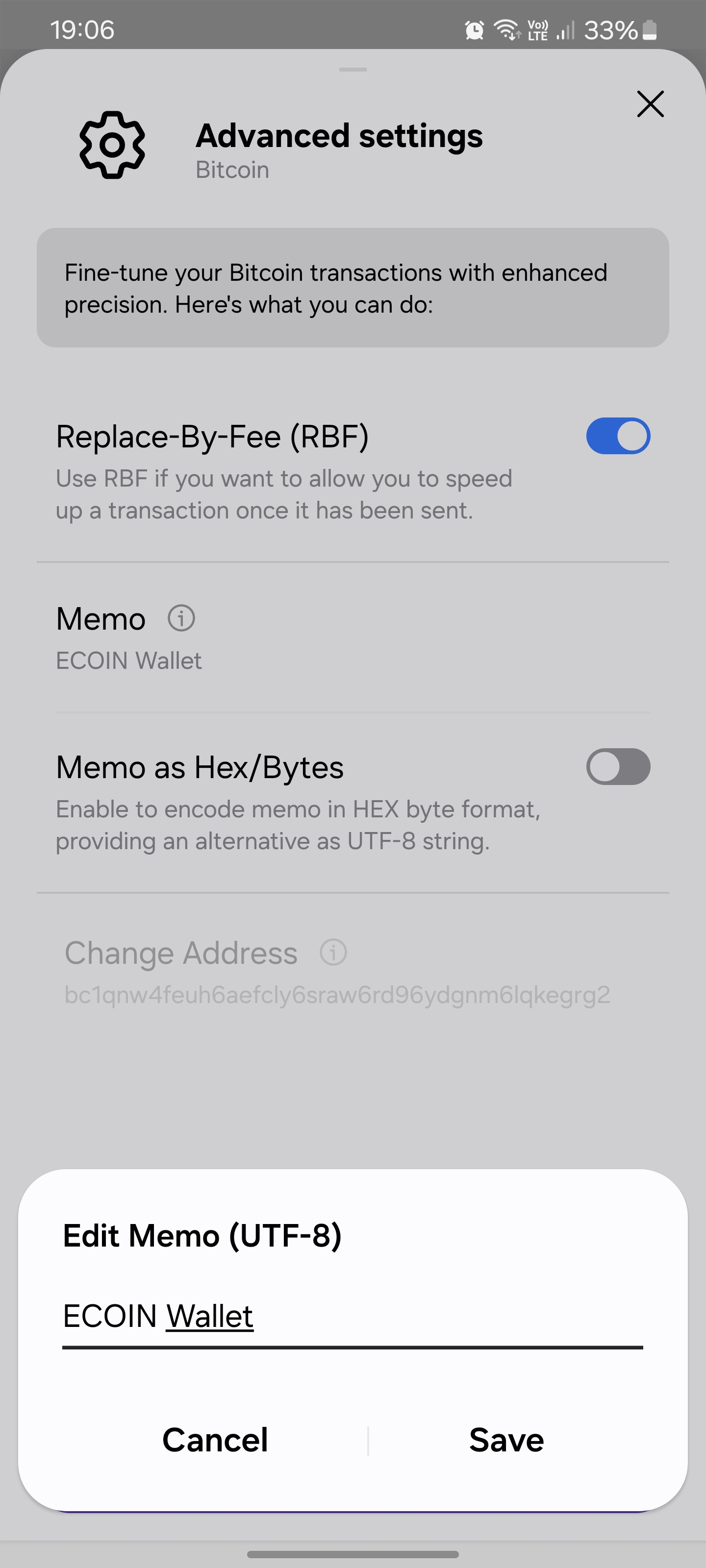 Bitcoin Memo - ECOIN Wallet